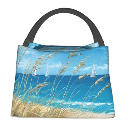 Coastal Beach Sailboat Lunch Bag for Women, Girls, Kids, Reusable Insulated Lunch Box for Work, Office, Picnic, Travel, School, Gifts - color: Coastal Beach Sailboat