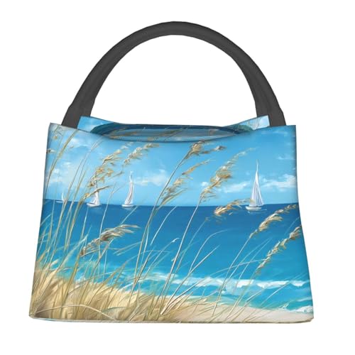 Coastal Beach Sailboat Lunch Bag for Women, Girls, Kids, Reusable Insulated Lunch Box for Work, Office, Picnic, Travel, School, Gifts - color: Coastal Beach Sailboat