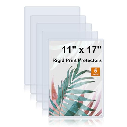 Rainmae 5 Pack 11" x 17" Rigid Print Protectors, Clear Waterproof Hard Plastic Page Sheet Protectors, Paper Sleeves Photo Plastic Sleeves Document Holder Birth Certificate Protector - color: 11*17in (5pcs)