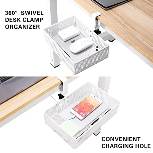 Mesh Desk Organizer and Clamp-on Swivel Pencil Drawer, Desk Hidden Desk Organizer Extra Sturdy C-Clamp Mount System and Easy to Instal, Home Office Art Supply Storage Box (White) - color: White