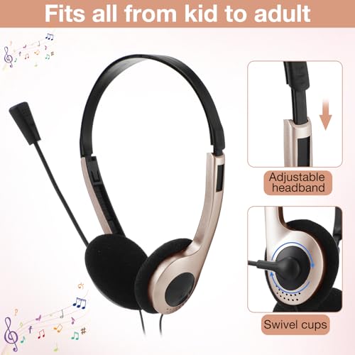 Yunsailing 30 Pack Classroom Headphones with Microphone School Student Headphones Bulk Class Set Lightweight Adjustable Earphones on Ear with 3.5 mm Jack(Champagne, Plastic Stem) - color: Champagne, style: Plastic Stem