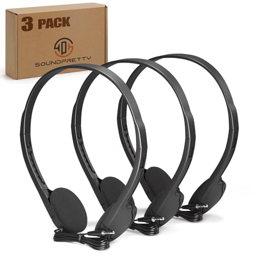 3-Pack Classroom Headphones Individually Wired - School Headphones with 3.5mm Jack, Bulk Kids Headsets for School/Library/Testing Room, Each in Protective PP Bags （No Mic - color: Black