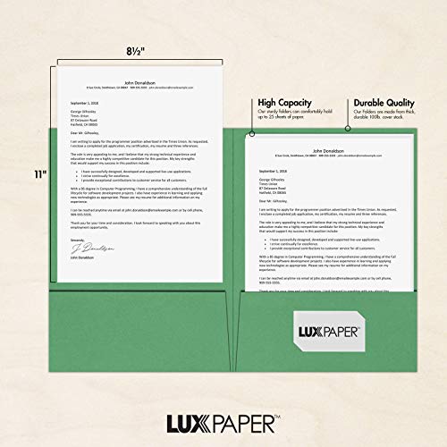 LUXPaper 9" x 12" Presentation Folders | Two Pocket | Holiday Green | 100lb. Cover | 10 Qty - color: Holiday Green
