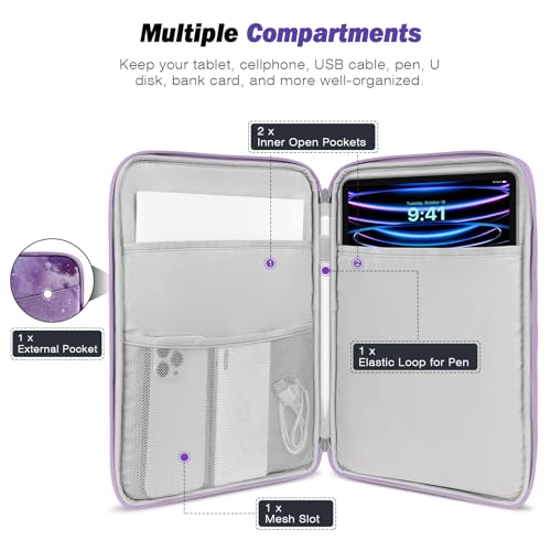 MoKo 13 Inch Tablet Sleeve Bag Carrying Case with Accessory Pocket | Fits iPad Pro 13-inch M4, iPad Air 13-inch M2, iPad Pro 12.9-inch M2/M1 and Galaxy Tab S8+/S9+ 12.4-inch, Purple Starry Sky - color: Purple Starry Sky, size: 12.9-13 inch