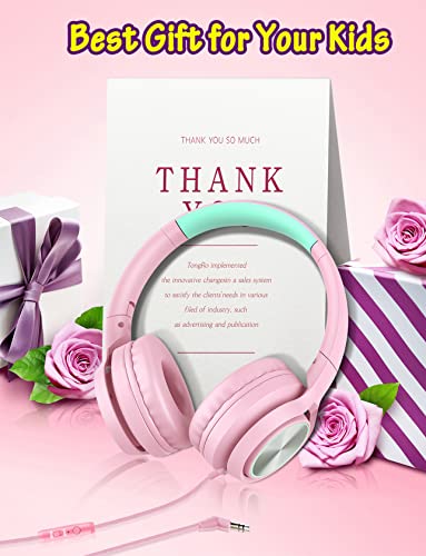 Voopwink Kids Headphones with Microphone, Wired Over Ear Headsets with Limited Volume 85dB/ 94dB for Boys Girls Teens Children Online School/Travel/iPad/Tablet/Cellphone Pink - color: Pink, size: Plug 3.5mm