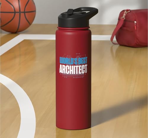 Architect Student Architecture World's Best Architect Stainless Steel Insulated Water Bottle - color: Red