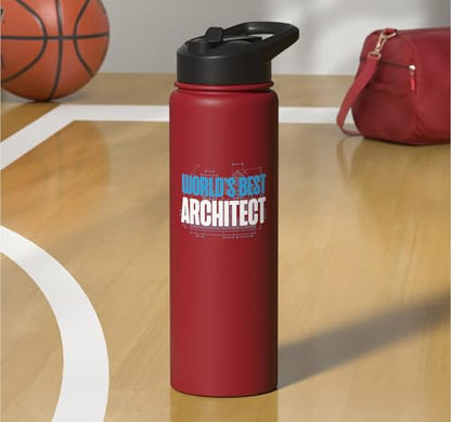 Architect Student Architecture World's Best Architect Stainless Steel Insulated Water Bottle - color: Red