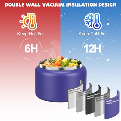 MAISON HUIS Bento Lunch Box with 8oz Soup Thermo, 5-Compartment Leak-Proof Container, Thermo Hot Food Jar and Insulated Lunch Bag, BPA Free,Travel, School (Purple) - color: Purple