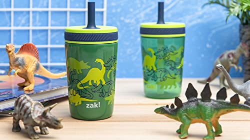 Zak Designs Dino Camo Kelso Tumbler 3pc Set, Leak-Proof Screw-On Lid with Straw, Bundle for Kids Includes Plastic and Stainless Steel Cups with Additional Sipper - color: Dino Camo, size: 3 Piece Set (Pack of 1)
