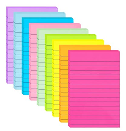 9 Pack Lined Sticky Notes 4x6 in Post Sticky Notes with Lines, 9 Bright Colors Self Sticky Notes Pad Its, Large Ruled Sticky Note for Office, Home, 35 Sheets/Pad - size: 4x6 in
