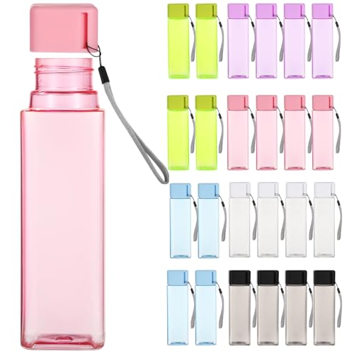 OMISTAR 24 PCS Water Bottles Bulk, 17 oz Colorful Plastic Water Bottles, Reusable Leak Proof Portable Water Bottle With Handle Strap for School Classroom Travel Camping Cycling Fitness (24PCS) - color: 24PCS