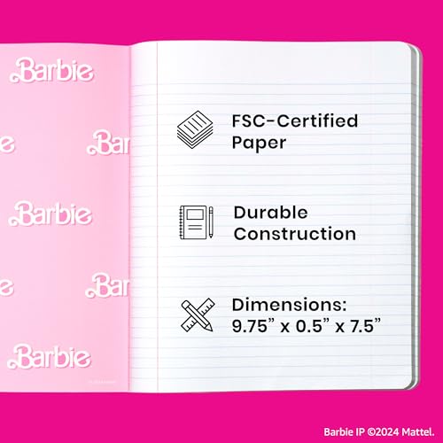 Yoobi Barbie X College Ruled Composition Notebook Set – 3-Pack of Kids 1 Subject Notebooks, Allover Print Designs – 100 Sheets Each, For School, Office & Home – 9.75” x 7.5” - color: Barbie - Composition, size: Pack of 3