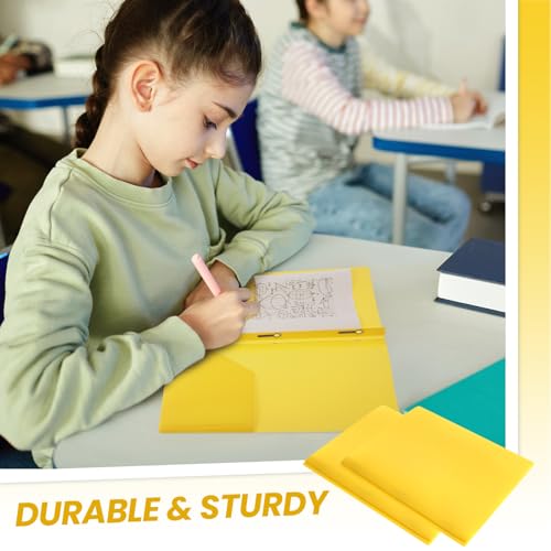 Lincia 100 Pcs Plastic Folders with Pockets and Prong Folders with Prongs 2 Pockets for Office, School for Students, Teachers, Office Workers(Yellow) - color: Yellow