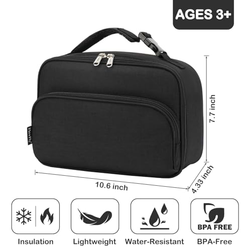 FlowFly Kids Lunch box Insulated Soft Bag Mini Cooler Back to School Thermal Meal Tote Kit for Girls, Boys,Black - color: Black