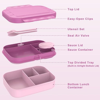 Caperci Stackable Bento Lunch Box for Adult & Teens - Reinforced Leak-Proof Lunch Container 4-Compartment with Utensils & Sauce Container, BPA-Free, Dishwasher/Microwave Safe, 47oz (Cherry Blossom) - color: Cherry Blossom