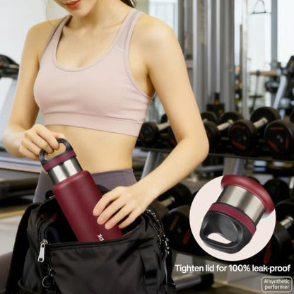 BJPKPK Insulated Water Bottle 32OZ Stainless Steel Water Bottle with Handle Double Walls Vacuum Insulated BPA Free Flask, Deep Red - color: Deep Red, size: 32 Ounces