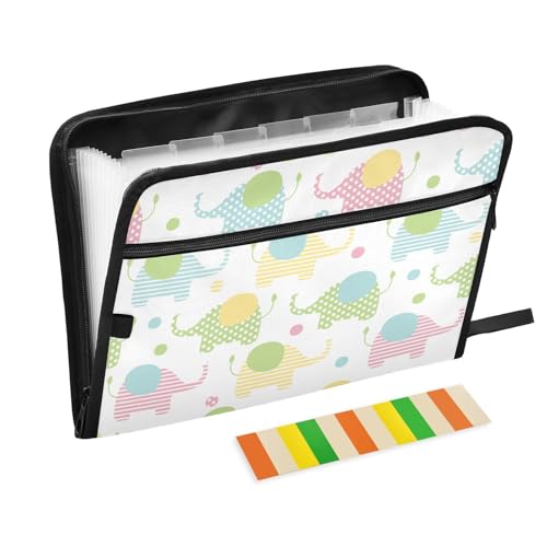 Cute Elephant Pastel Colors File Folders,Plastic Folders with 13 Pockets,Expandable File Folder for Documents School Students Office,Aesthetic Folder with Labels A4 Letter Size - color: Multi 29