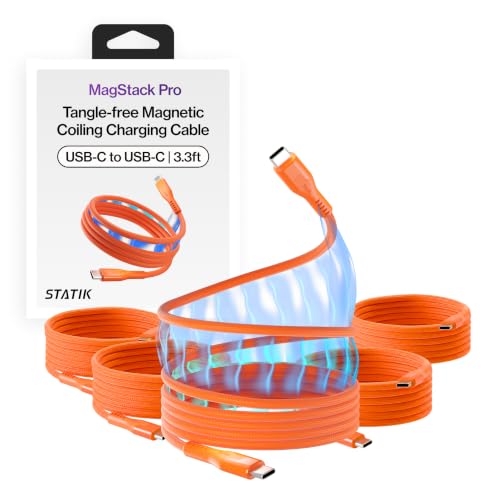 Statik MagStack Pro USB C to USB C Cable, Magnetic Type C Charger Fast Charging Cord, On The Go Magnetic Charging Cable for Car, Compatible with iPhone, iPad & Android, Orange 100W 3FT, 5 Pack - color: Orange, size: 3ft (5 Pack), style: USB-C to USB-C