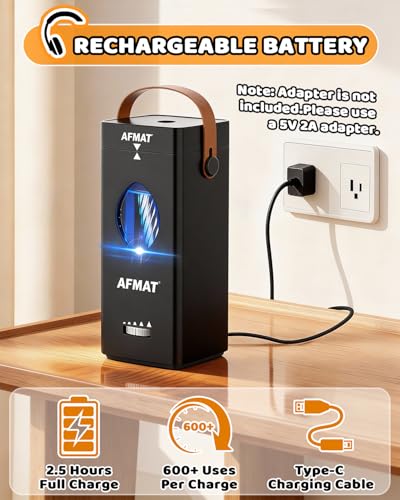 AFMAT Electric Pencil Sharpener, Fully Automatic Pencil Sharpener for 6-12mm No.2/Jumbo Pencils, Auto in & Out, 5 Sharpness Modes, Rechargeable Heavy Duty Sharpeners for Classroom/Home/Office PSC7 - color: Black
