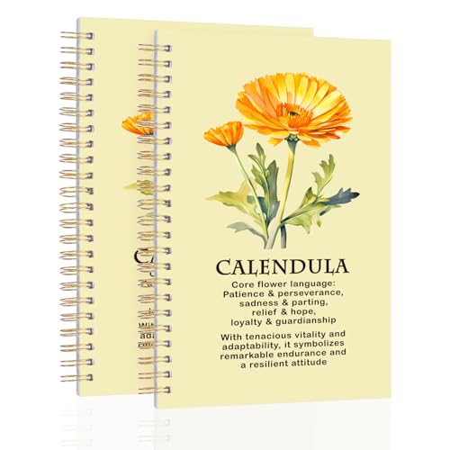 2 Pcs Spiral Journal Notebook for Women Men with 100 Pages, A5 College Ruled Hardcover Notebook for Office School Home,Twin-Wire Binding Notebook for Work and Study Flower Series Notebook Calendula - color: Calendula