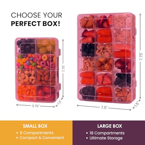 Snack Box Containers Set of 2-Reusable,100 Dissolvable Labels, 8 Adjustable Compartments, Dishwasher Safe, BPA-Free, Meal Prep Container, PARENT TESTED PARENT APPROVED AWARD (2 Pack) (Pink) - color: Pink, size: Small