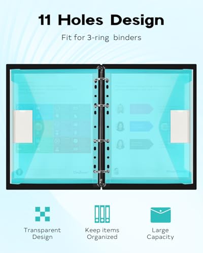 10 Pack File Folders, 11 Ring Binder Folders with Pockets, Plastic Envelopes, Clear Folder for Documents with Label, 3 Ring Binder Pocket Organizer Letter Size A4 Size