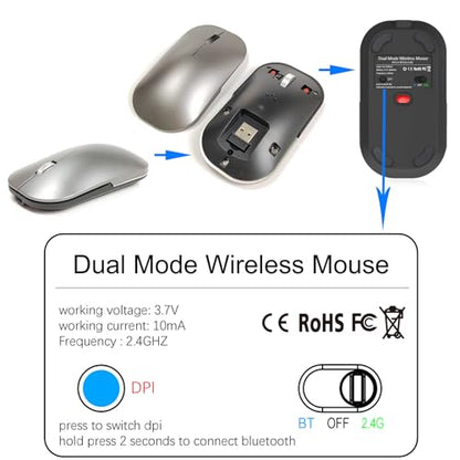 Bluetooth Wireless Mouse for MacBook/Windows/Android Tablet/iPad/Mac/Laptop/PC/Computer,Rechargeable Dual Mode(BT5.2 & 3.0 & 2.4G USB) Silent Mouse for Desktop/Notebook/Computer