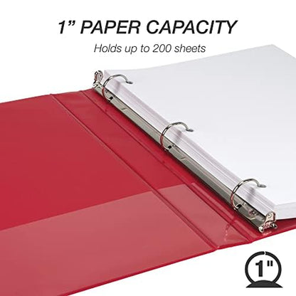 Samsill 1 Inch 3 Ring Binders,Made in USA,Economy Round Ring,Clear View Cover,200 Sheet Capacity - for School,Home,Office - Red,(Pack of 24) - color: Red, size: 24-Pack, style: 1-Inch