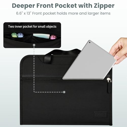 Sooez Heavy Duty Accordion File Organizer with Hidden Handle, Portable 12 Pockets Expanding File Folders, Cloth Monthly Bills Receipt Organizer for Letter/A4, School Classroom Home & Office Supplies | 12 Pockets, Expanding Important Document Folder, Cloth