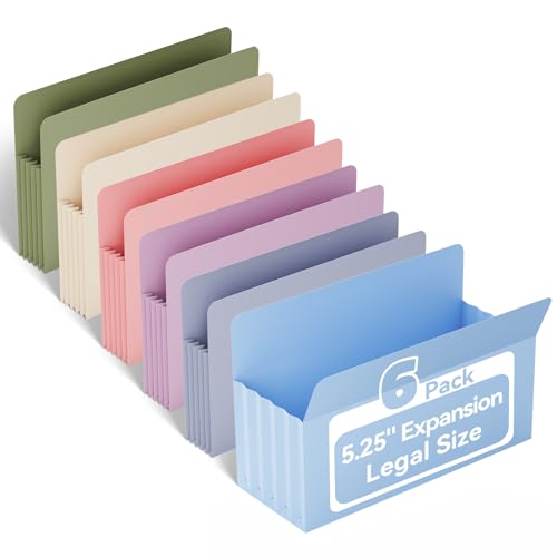 Ansook Legal Size Expanding File Folders,6 Pack Large Capacity 5.25" Expandable File Folders,Accordion File Organizer for Desk Cabinet,with Straight-Cut Tab,Office School Supplies - size: 5.25" Expansion, style: LEGAL (9.25"×14.75")