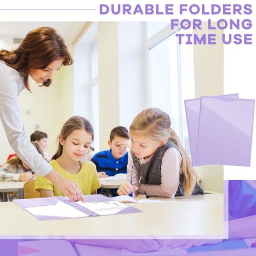 Henoyso 48 Pcs Plastic Folder with Clear Front Pocket and 3 Prongs Heavy Duty Plastic Folders with Card Slot Pocket Folders with Prongs for School Office Home(Light Purple) - color: Light Purple