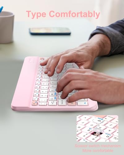 EAMPANG Universal Bluetooth Keyboard and Case for Tablet/Phone/Laptop,Wireless Portable Slim Keypad and Mice Rechargeable with Adjustable Bracket for iPad A16/Mini/Air/iPhone/Galaxy Z Fold Pink - color: Pink