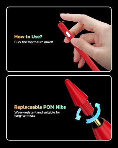 MoKo Pencil for iPad (A16) 11th 10th Gen, Stylus Pen for 2018-2025 Apple iPad 11/10/9/8/7/6/A16, Mini 7/6/5, Air M3/M2 11"/13"/5/4/3, Pro M4 13"/12.9"/11" Tilt Sensitivity, USB-C Fast Charging, Red - color: Red