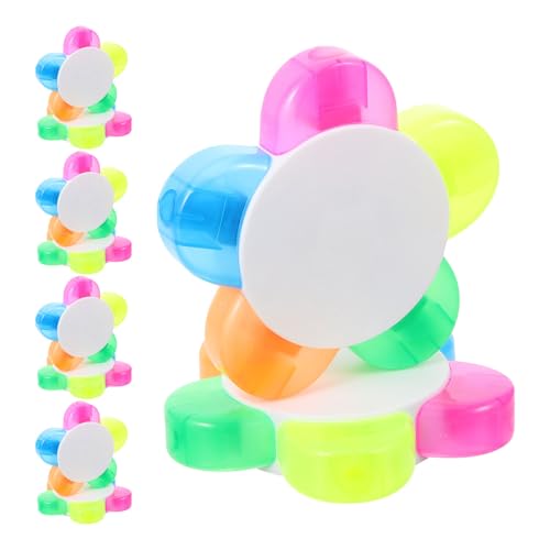 DOITOOL 10pcs Flower Shape Fluorescent Highlighter Pens with 5 Colors, Portable and Lightweight Design for Studying Essentials and Annotation Highlighters, Creative Petal Style