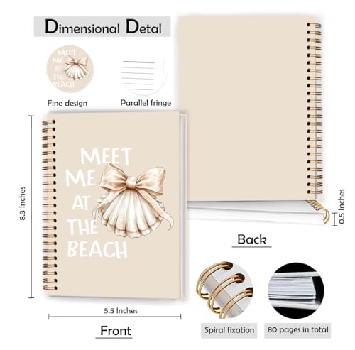 XUNLURY Coquette Bow Seashell Notebook, Aesthetic Preppy Coastal Ocean Journal, Beach Gifts for Women Journal, Meet Me at the Beach Hardcover Spiral Notebooks, 5.5x8.3 Inch - color: Color_H