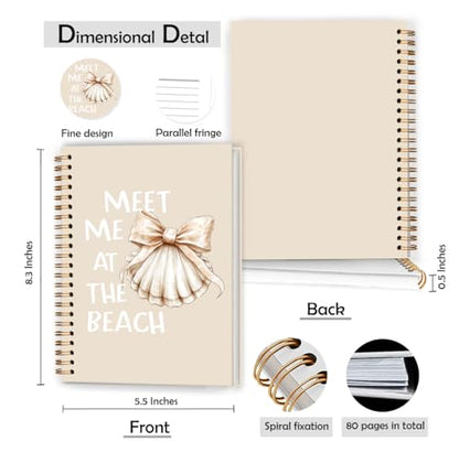 XUNLURY Coquette Bow Seashell Notebook, Aesthetic Preppy Coastal Ocean Journal, Beach Gifts for Women Journal, Meet Me at the Beach Hardcover Spiral Notebooks, 5.5x8.3 Inch - color: Color_H