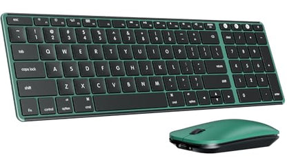 seenda SKM64-2 Bluetooth Keyboard and Mouse Combo for Mac, MacBook and iPad | 3-device Bluetooth switching, rechargeable, quiet keys/clicks, compact slim design for office and home use, Black & Green - color: Black & Green