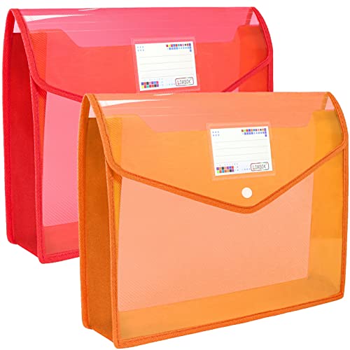 YoeeJob Plastic File Folders Legal Size 2 Pcs, Expandable Document Folder with Snap Button Closure, A4 Expanding File Wallet Envelopes Pouch with Label Pocket, Orange&Red - color: Orange&red, size: 2 Pack
