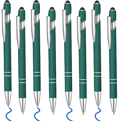 8 Pcs Blue Ink Ballpoint Pen with Stylus Tip 2 in 1 Stylus Ballpoint Pen Metal Pens Stylus Pen for Touch Screens School Office Coworkers (Dark Green) - color: Dark Green