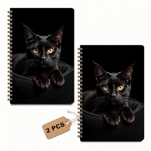 2 Pcs Cat A5 Spiral Notebook, Cute Cats College Ruled Spiral Notebook | 160 Ruled Pages Journaling Notebooks, Hardcover Journals for Writing Travel Business Office, Cat Lover Gifts for Women - color: Multicolour 0001