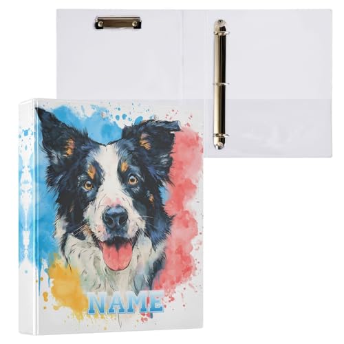 Custom Colorful Dog 3 Ring Binder 1.5" Round Ring Binders Personalized Name View Binder with 200 Sheet for School Supplies Women Men Office, 1 Pack - color: Custom Colorful Dog