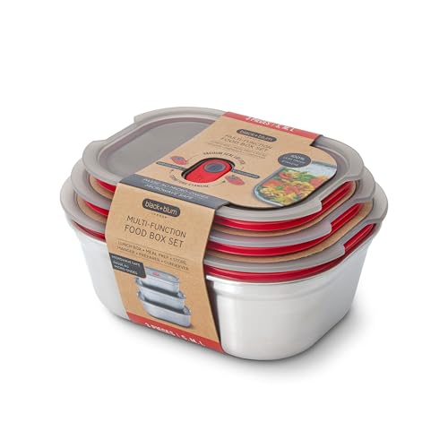 BLACK + BLUM Stainless Steel Microwave Safe Container Set | Mixed Set of 3 | Set of 600ml/900ml/1.2L, Leak Proof & Airtight, Durable & Reusable, Stackable Food Storage, Ideal for Meal Prep Batch Cooking - size: Mixed Box Set (600ml / 900ml / 1.2L)