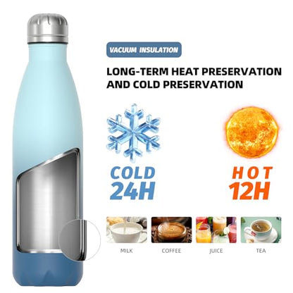 WATERSY Stainless Steel water bottles,17oz/500ml Insulated Water Bottles,Ocean Blue metal water bottle Keeps Drink Cold and Hot,BPA Free kids water bottles for School,Gym,Travel,Sports - color: Ocean Blue