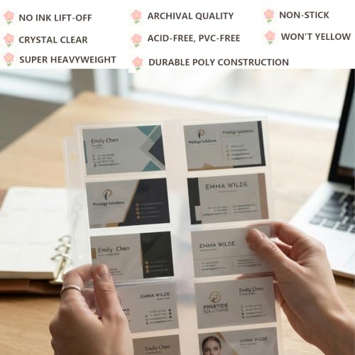 Aegero Business Card Holder Sleeves (100 Pack for 2000 Cards) for 3 Ring Binder, Heavyweight Plastic Sheet Protect, Each Sleeve Holds 2x3.5 Namecards, 3-Hole Punched - size: 2.2x3.7inch-10pocket, style: 100 pack