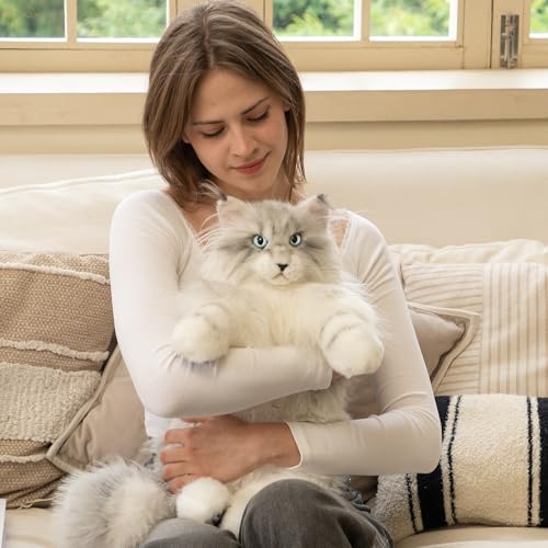Chongker Cat Shaped Backpack - Handcrafted Stuffed Animals Plush Bag with Adjustable Shoulder, Crossbody, and Handbag Straps - style: Silvertiger Cat
