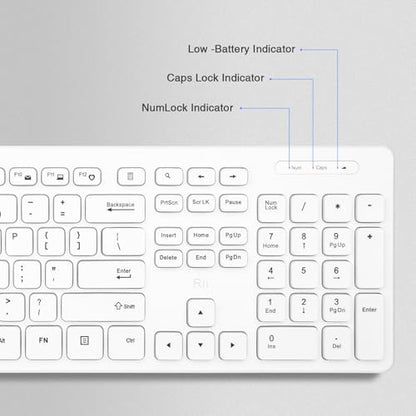 Wireless Keyboard and Mouse Combo - Rii Standard Office PC Keyboard and Optical Wireless Mice (White) - color: WHITE