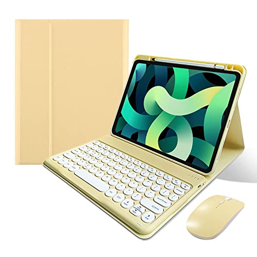 Keyboard Case Mouse Compatible with iPad Air 11 inch M2/ Air 5th 4th Generation/iPad Pro 11 4th/3th/2th/1st Gen Keyboard Case Round Key Cute Removable Color Keyboard,Yellow - color: Yellow, size: iPadAir11"/Air5/Air4/Pro11"4th/3rd/2nd/1st Gen