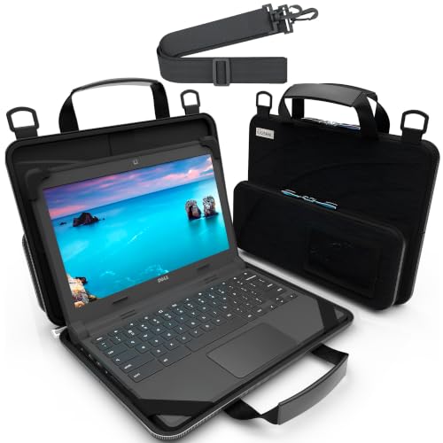 UZBL 11-11.6 Inch Always-on Chromebook Protective Hard Case with Accessory Pouch and Adjustable Shoulder Strap - color: Black Fabric