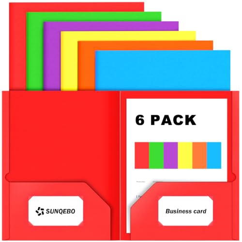 Folders with Pockets (6 Pack Assorted Colors), 2 Pocket Folders Fit Letter Size Paper, Heavy Duty Colored File Folders for Documents, Teacher Kids Back to School Office Supplies