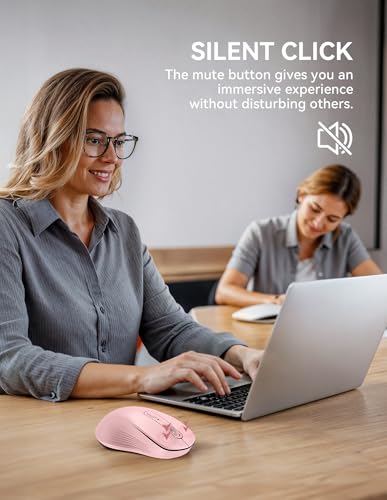 TECKNET Bluetooth Mouse, [ USB + BT1 + BT2 ] Wireless Mouse for Laptop, Silent Click, Ergonomic Design, 4800 DPI Computer Mice Wireless, Dual Mode for Laptop, Computer, iPad, MacBook - color: Pink